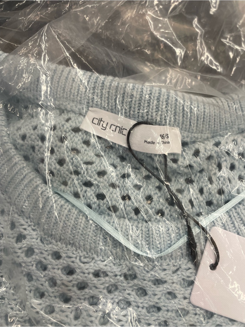 City Chic Crochet Knit Top Light Blue Size 16 BNWT - Picture 9 of 11